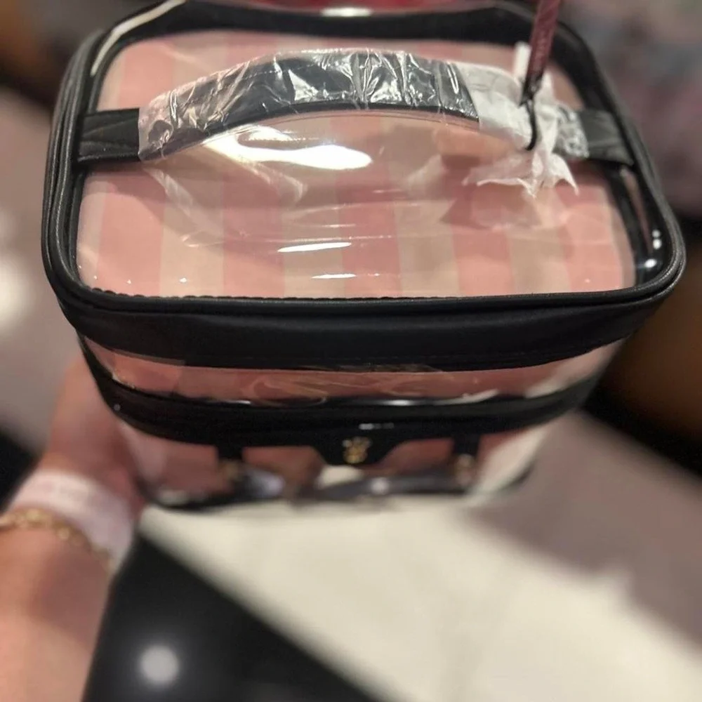 Victoria's Secret pink & black clear 4 in 1 train case makeup  bag